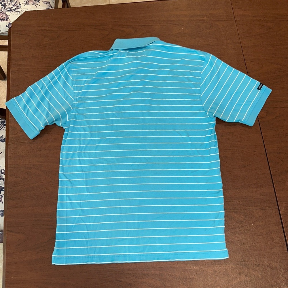 VTG Tommy Hilfiger Golf Mens L Blue Striped Mercerized Pima Cotton Polo Shirt - Picture 3 of 9